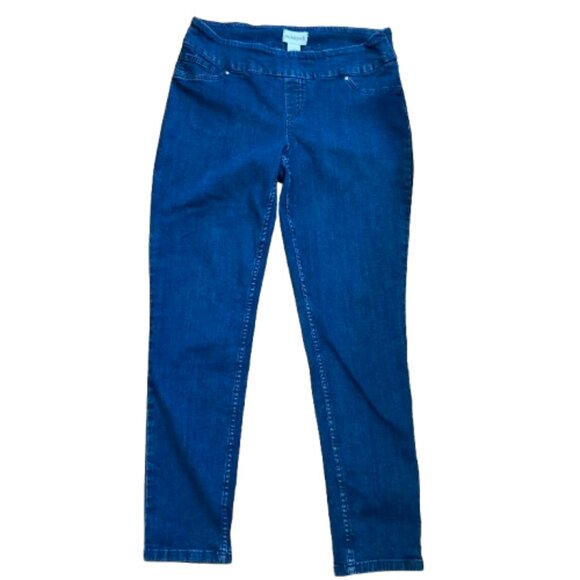Peck & Peck Pull-On Jeans Mid-Rise Straight Med-Dark Wash Back Pockets, size 12 - Picture 1 of 8